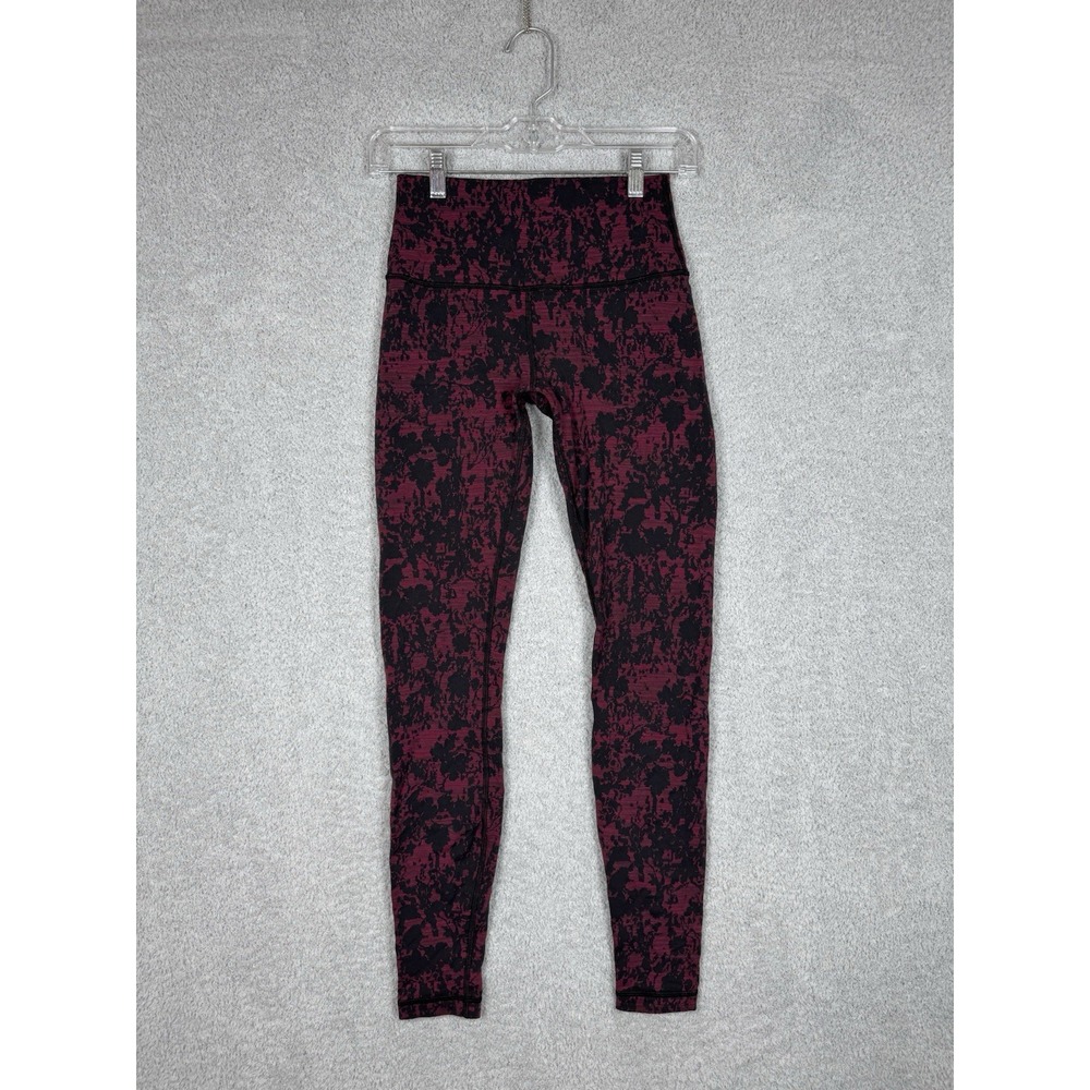Lululemon Black Red Floral Wunder Under High Rise Leggings Size 6 29" Inseam